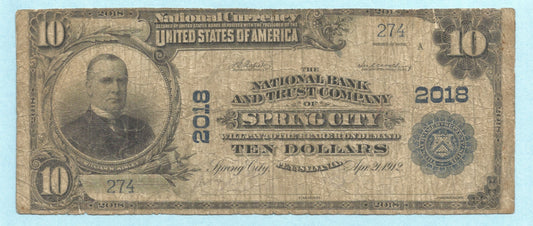 $10 National Currency 1902 PB - Ch#2018 - NB&TC, Spring City, PA - Fine