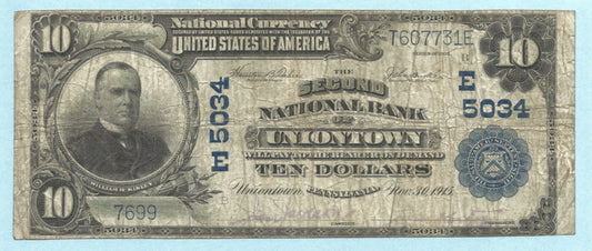 $10 National Currency 1902 PB - Ch#5034 - 2nd NB, Uniontown, PA - F+