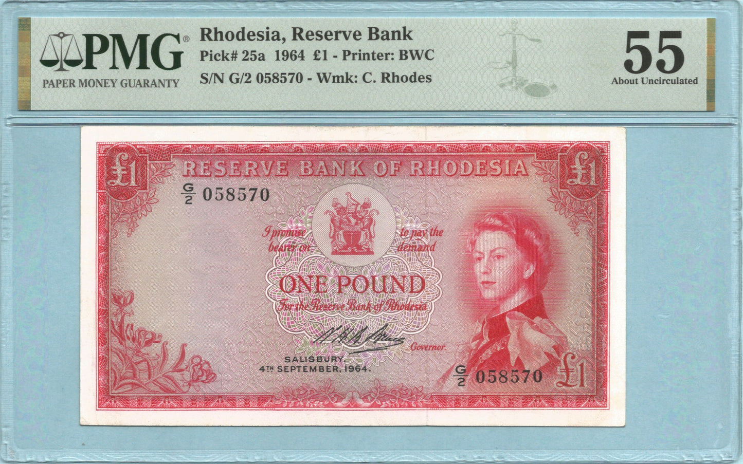 Rhodesia Pound - 4.9.1964 - P#25a - PMG 55