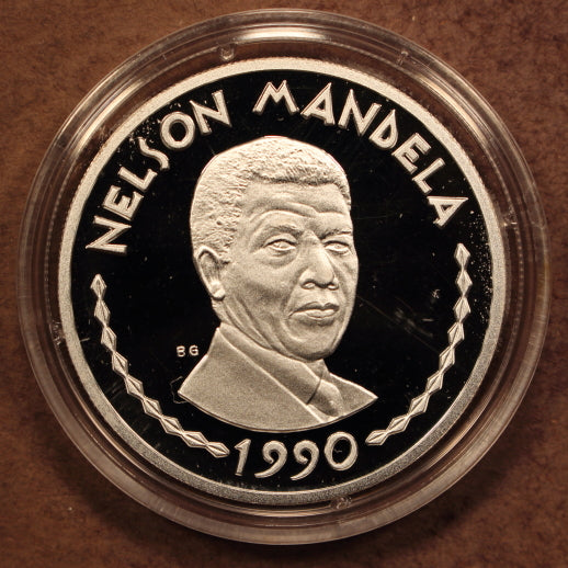 Rwanda 100 Francs 1990 "Nelson Mandela" Silver Proof in Original Capsule