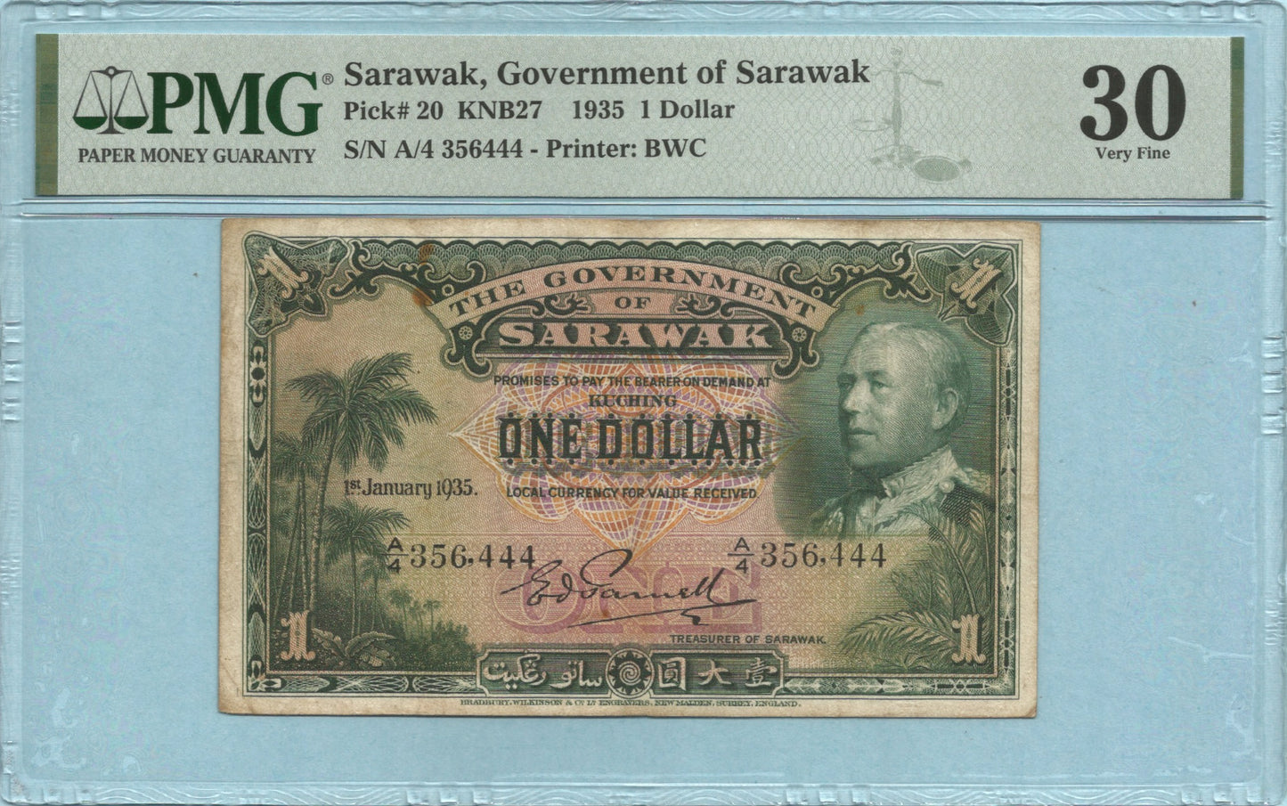 Sarawak Dollar 1.1.1935 - P#20 - PMG 30