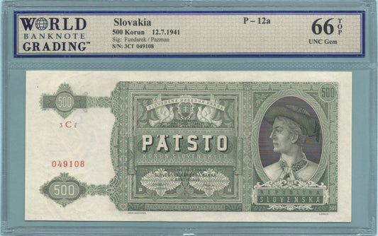 Slovakia 500 Korun - 12.7.1941 - P#12a - WBG 66 TOP