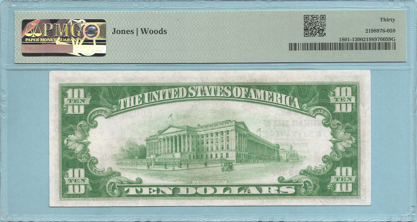 $10 National Currency 1929-T1 - Ch#3837 - City NB, Knoxville, TN - PMG 30