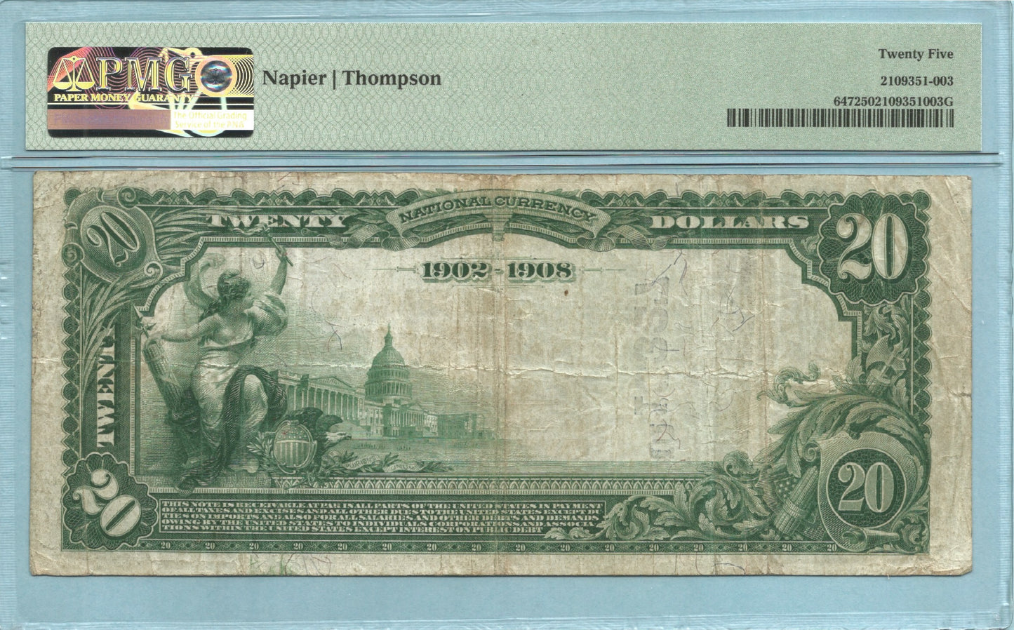 $20 National Currency 1902-DB Ch#10327 - American NB, Knoxville, TN - PMG 25