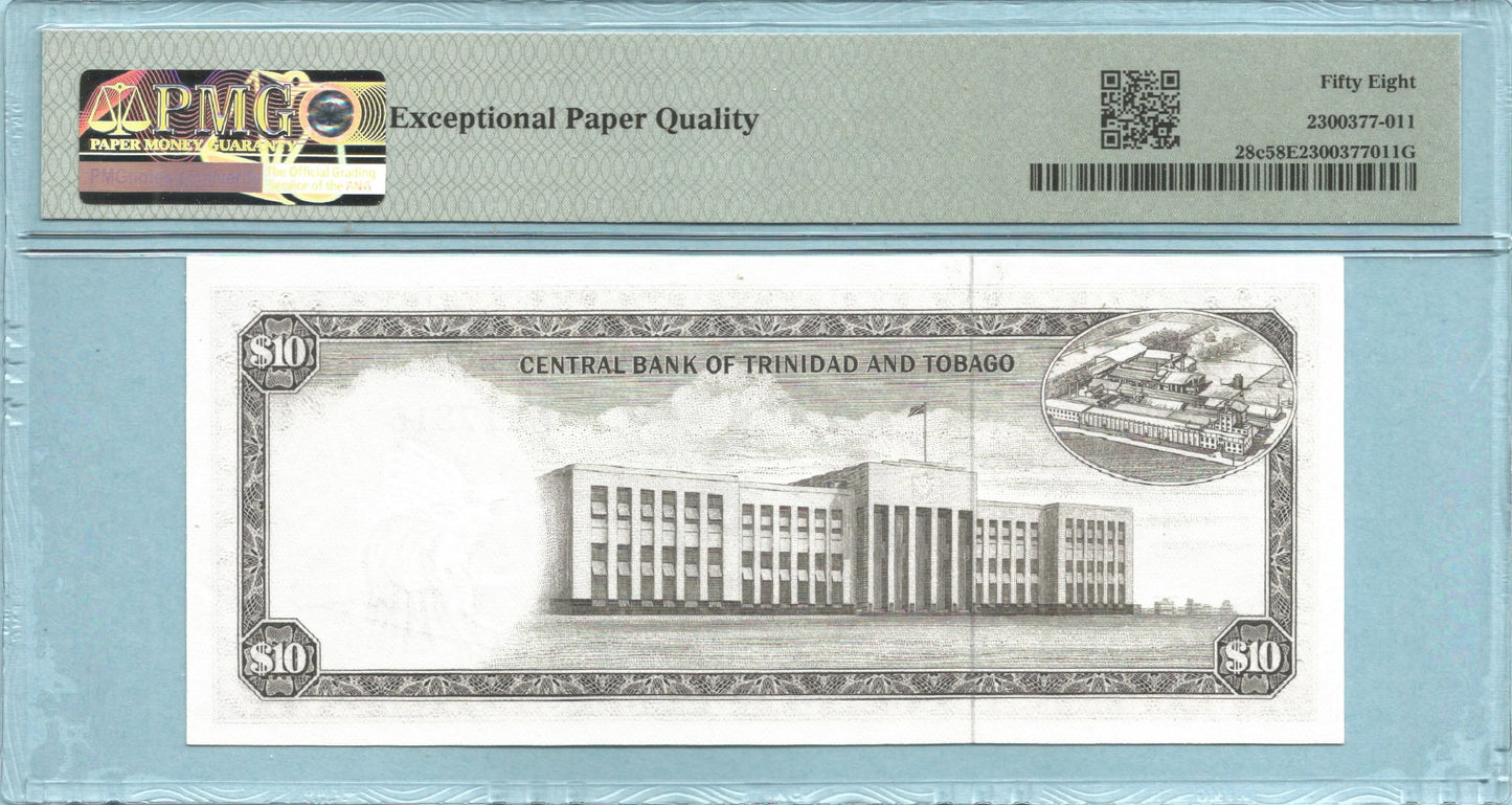 Trinidad & Tobago 10 Dollars - L.1964 - P#28c - PMG 58 EPQ