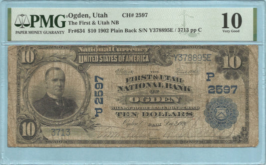 $10 National Currency 1902-PB Ch#2597 - First & Utah NB, Ogden, UT - PMG 10