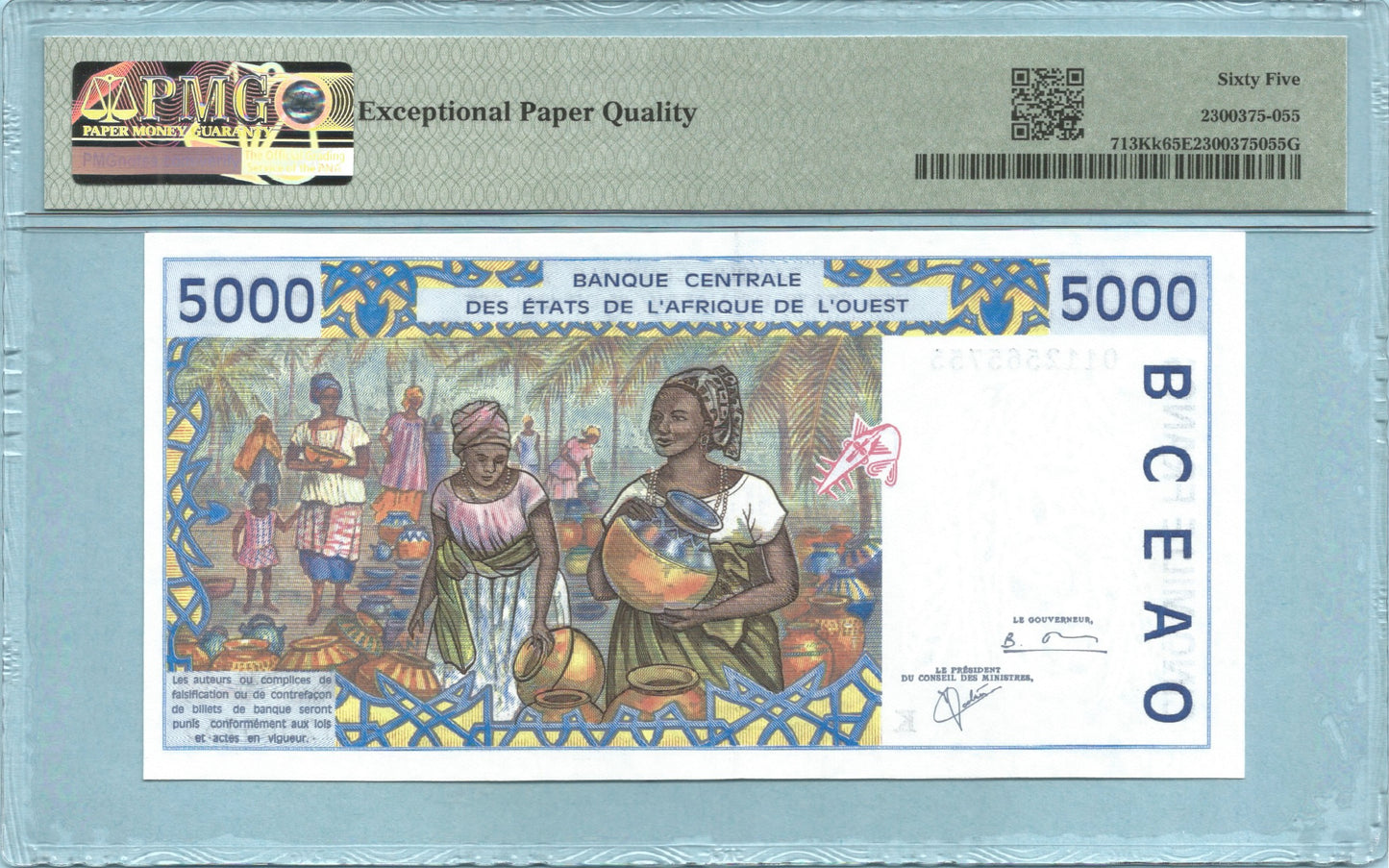 West African States 5000 Francs - (20)01 - P#713Kk - PMG 65 EPQ - K - Senegal - Sign#30